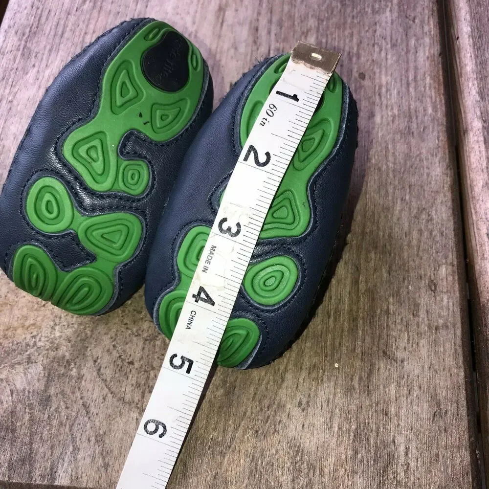 Stride Rite Boys Girls Shoes 2M 2 M Lil Chuckle Navy Blue Green Turtle‎ LeatherD
